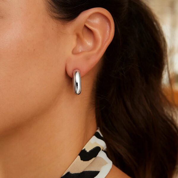 Sterling Silver Round Hoop Earrings (15 mm) - alternate view 5