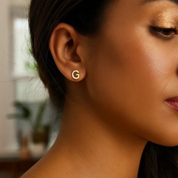 14K Yellow Gold Yours Truly Initial G Stud Earrings - alternate view 2