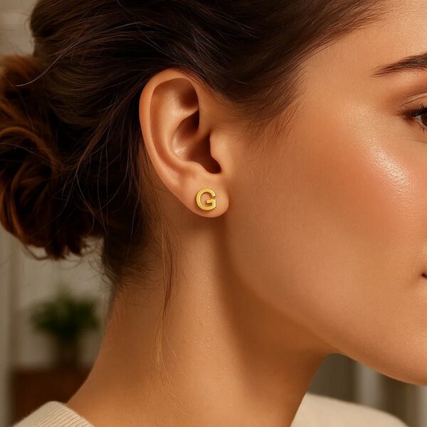 14K Yellow Gold Yours Truly Initial G Stud Earrings - alternate view 3