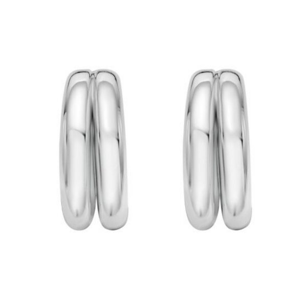 Sterling Silver Puffed Double Row Hoop Earrings - alternate view 2