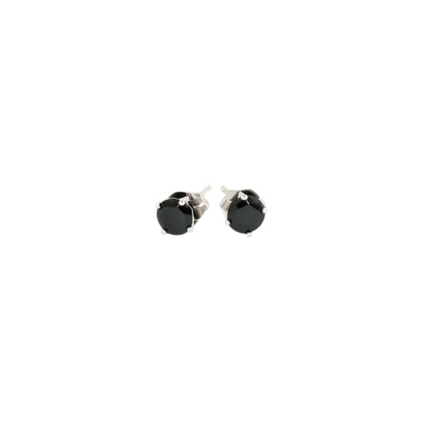 14k White Gold Stud Earrings with Black Cubic Zirconia(4mm) - alternate view 2