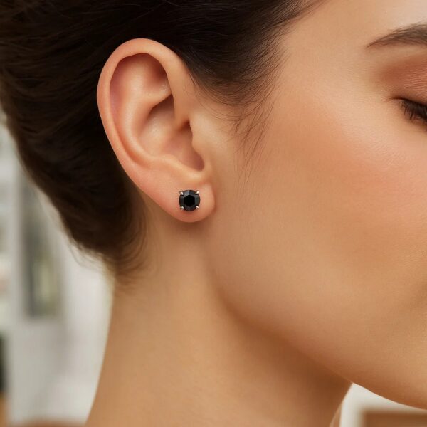14k White Gold Stud Earrings with Black Cubic Zirconia(4mm) - alternate view 4