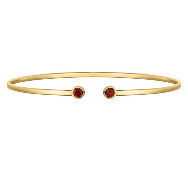14K Yellow Gold Garnet Open Cuff Bangle (2.00 mm) - alternate view 2