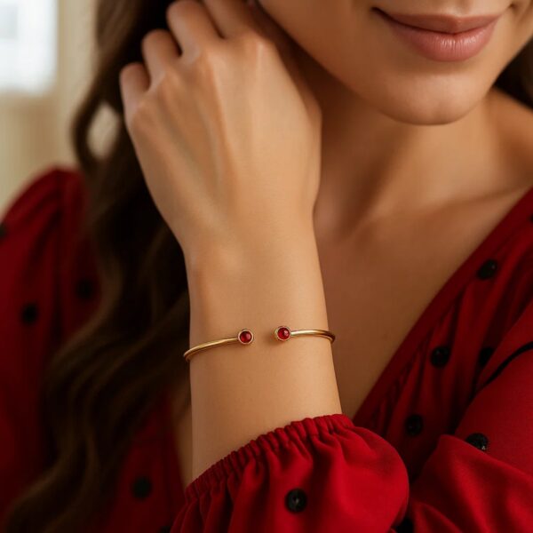 14K Yellow Gold Garnet Open Cuff Bangle (2.00 mm) - alternate view 3