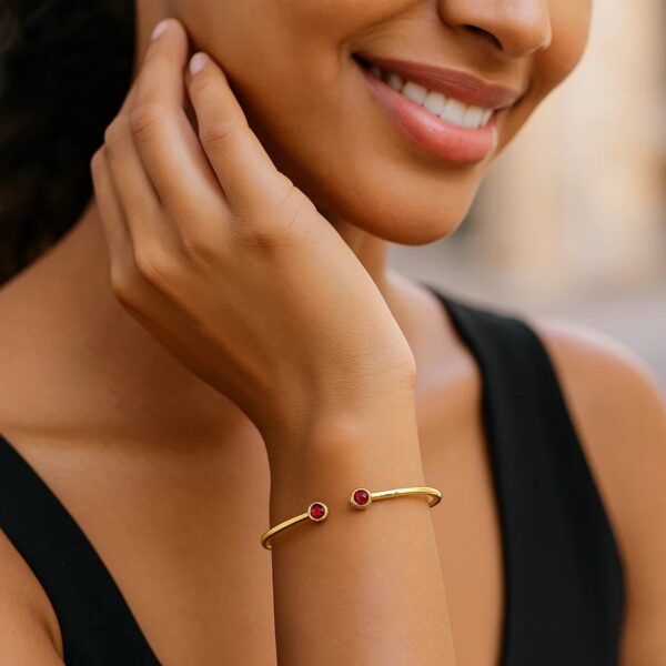 14K Yellow Gold Garnet Open Cuff Bangle (2.00 mm) - alternate view 4