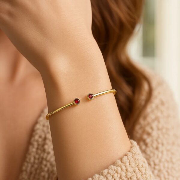 14K Yellow Gold Garnet Open Cuff Bangle (2.00 mm) - alternate view 5