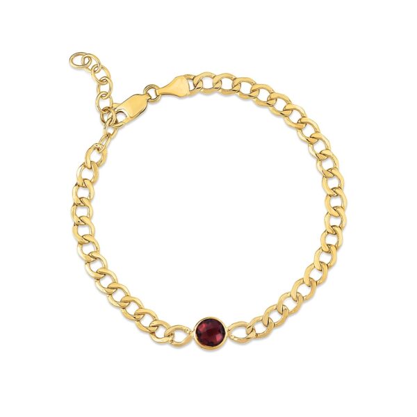 14K Yellow Gold Garnet Curb Chain Bracelet (3.60 mm) - alternate view 2