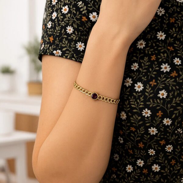 14K Yellow Gold Garnet Curb Chain Bracelet (3.60 mm) - alternate view 3