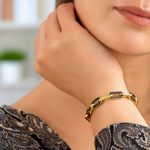 14k Yellow Gold Black Onyx Paperclip Gem Link Bracelet (7.00 mm) - alternate view 4