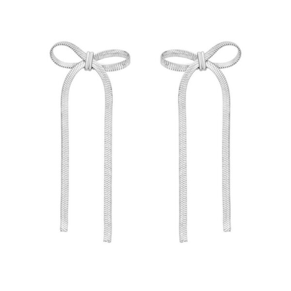 Sterling Silver Snake Chain Drop Dangle Bow Earrings