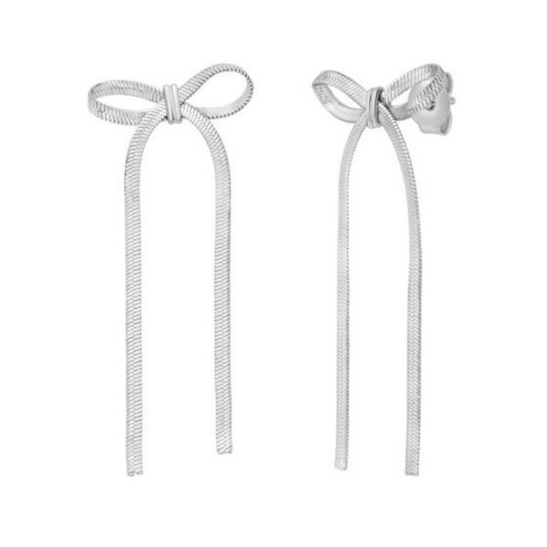 Sterling Silver Snake Chain Drop Dangle Bow Earrings - alternate view 2