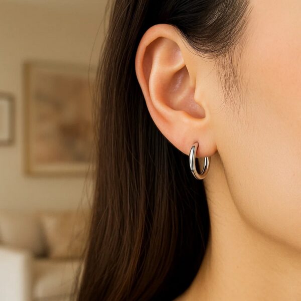 Sterling Silver Polished Hoop Style Earrings with Rhodium Plating (3x15mm) - alternate view 4