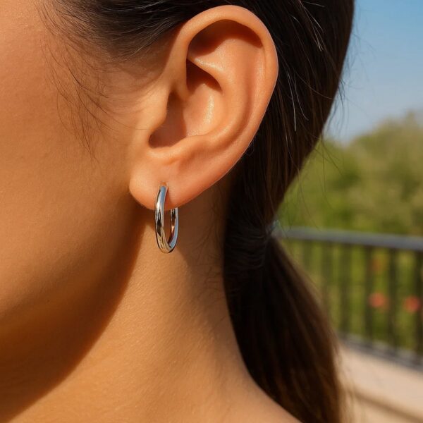 Sterling Silver Polished Hoop Style Earrings with Rhodium Plating (3x15mm) - alternate view 5