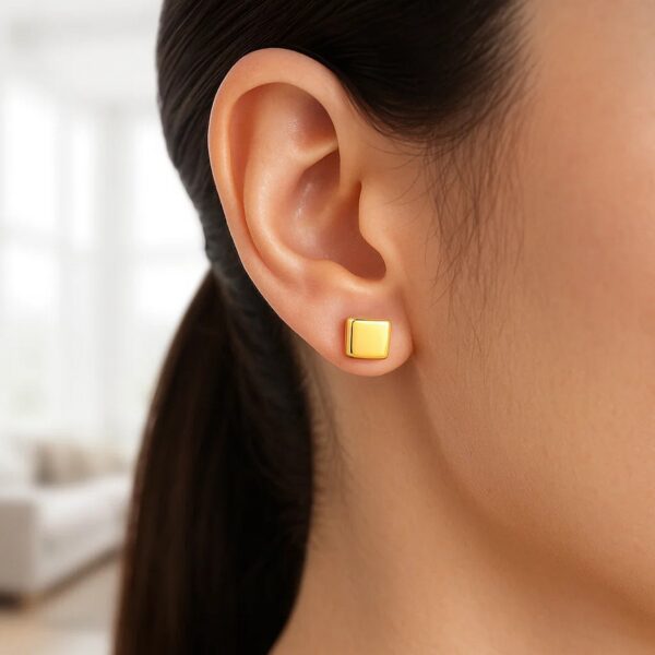 14k Yellow Gold Polished Cube Post Earrings - alternate view 2