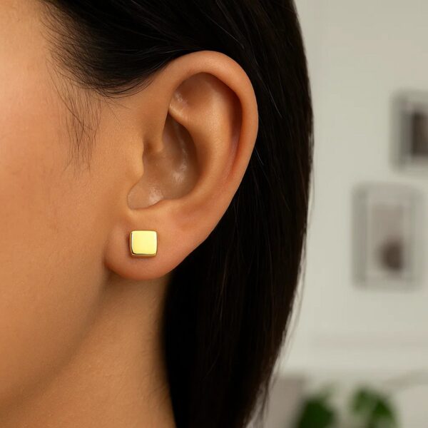 14k Yellow Gold Polished Cube Post Earrings - alternate view 3