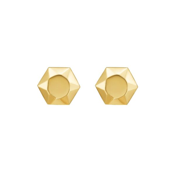 14K Yellow Gold Flat Back Hexagon Earrings - alternate view 2