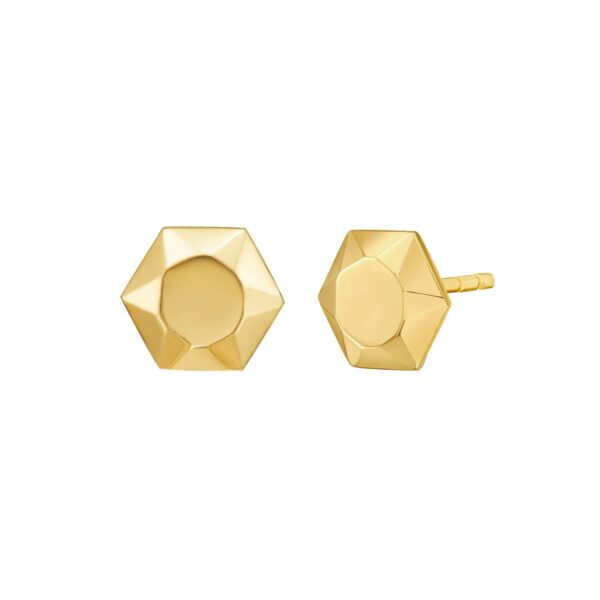 14K Yellow Gold Flat Back Hexagon Earrings - alternate view 3
