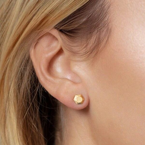 14K Yellow Gold Flat Back Hexagon Earrings - alternate view 4