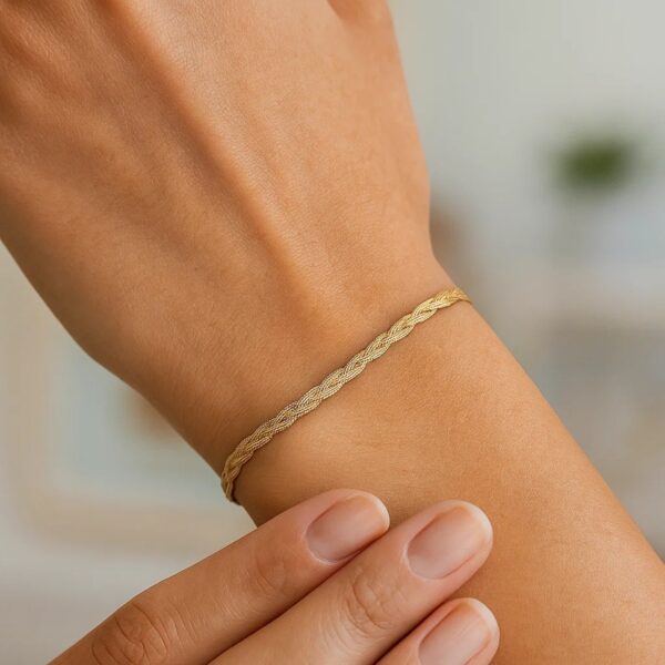 14k Yellow Gold Braided Herringbone Bracelet (3.20 mm) - alternate view 2