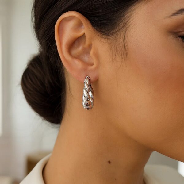 Sterling Silver Rhodium Plated Twisted Hoop Earrings - alternate view 2