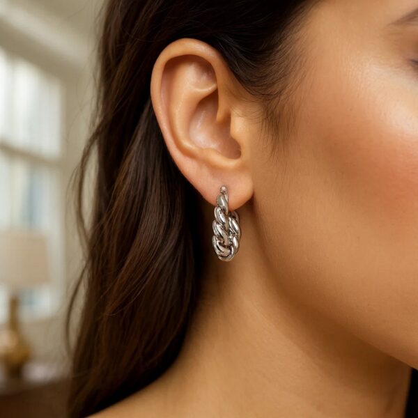 Sterling Silver Rhodium Plated Twisted Hoop Earrings - alternate view 3