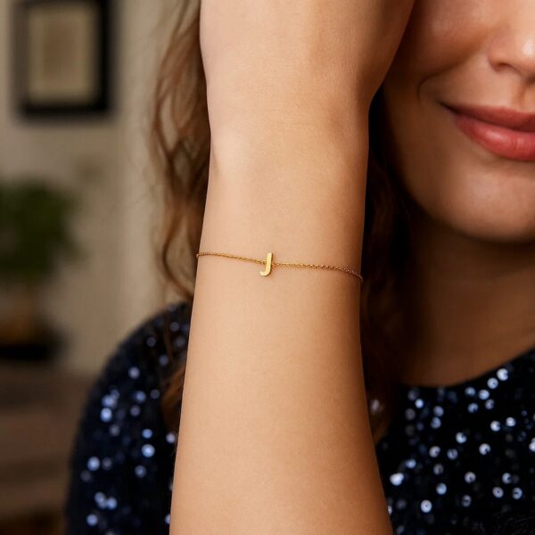 14K Yellow Gold Mini Initial J Bracelet - alternate view 4