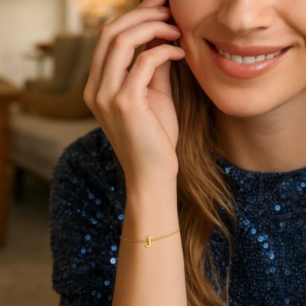 14K Yellow Gold Mini Initial J Bracelet - alternate view 5