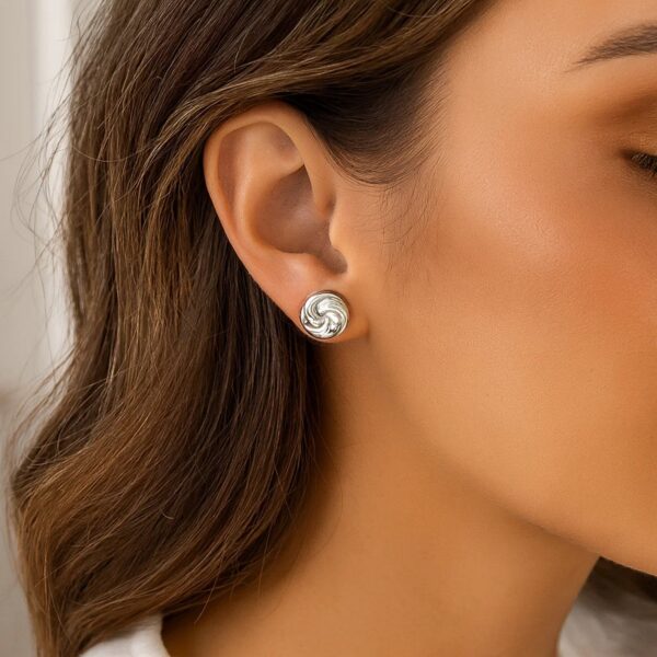 Sterling Silver Puffed Swirly Knot Stud Earrings - alternate view 3