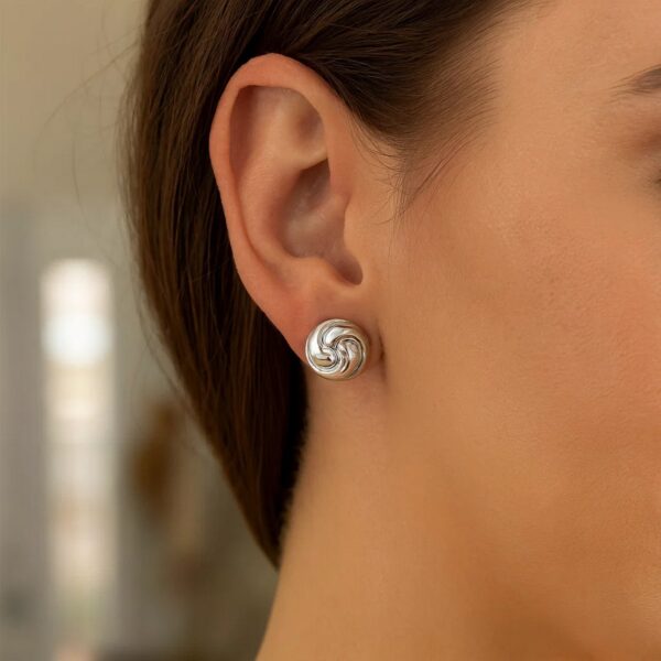 Sterling Silver Puffed Swirly Knot Stud Earrings - alternate view 4