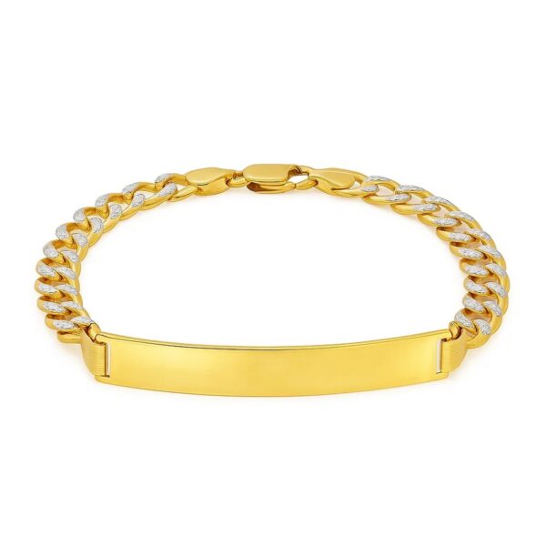 14k Two Tone Gold Mens Narrow Curb Chain ID Bracelet with White Pave (6.70 mm) - Two-Tone Gold - alternate view 2