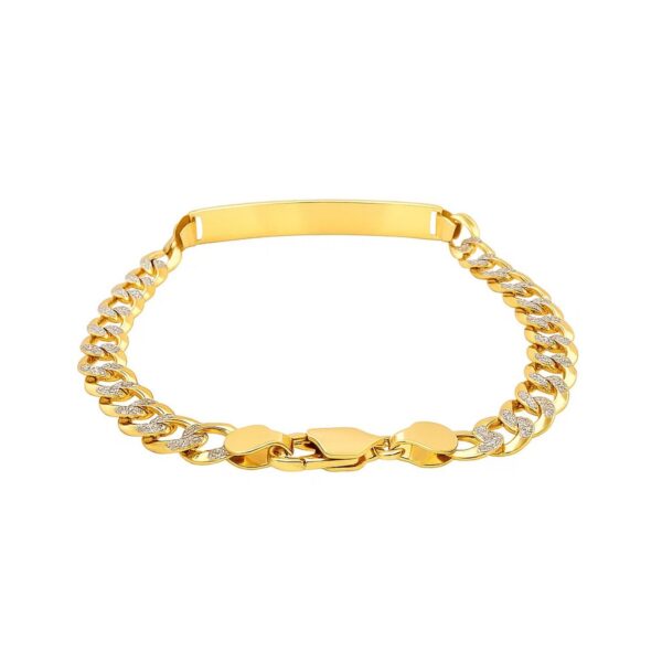 14k Two Tone Gold Mens Narrow Curb Chain ID Bracelet with White Pave (6.70 mm) - Two-Tone Gold - alternate view 3