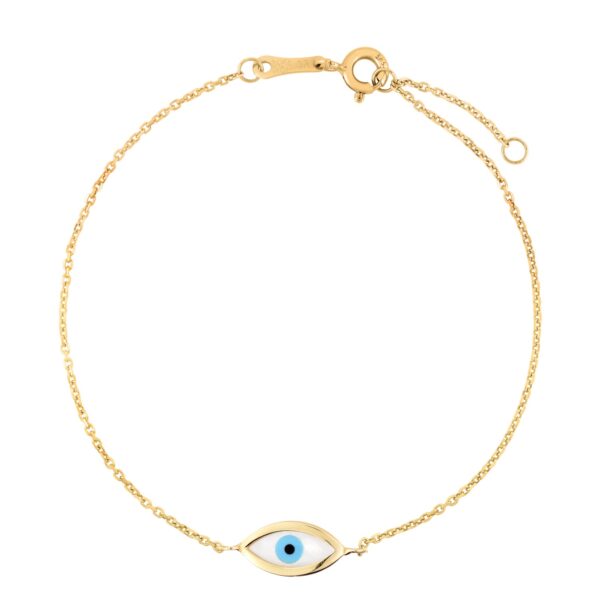 14k Yellow Gold MOP Evil Eye Bracelet (1.00 mm) - alternate view 2