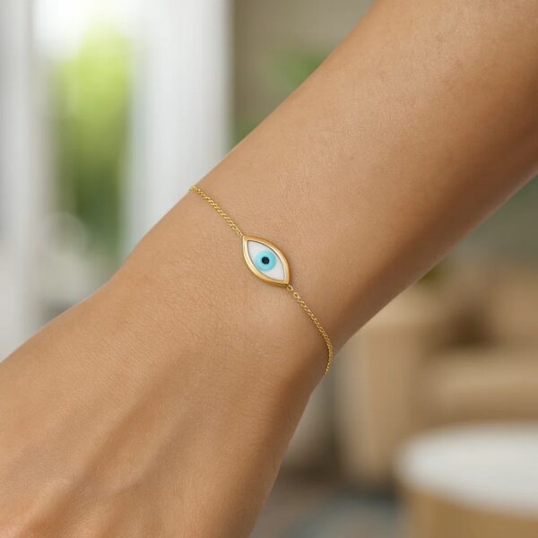 14k Yellow Gold MOP Evil Eye Bracelet (1.00 mm) - alternate view 4