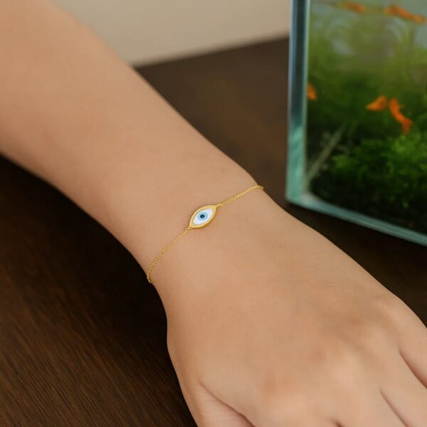 14k Yellow Gold MOP Evil Eye Bracelet (1.00 mm) - alternate view 5