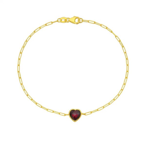 14K Yellow Gold Garnet Heart Bracelet - alternate view 2