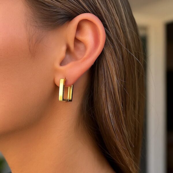 14k Yellow Gold Rectangle Huggie Hoops - alternate view 3