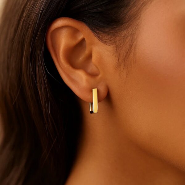 14k Yellow Gold Rectangle Huggie Hoops - alternate view 4