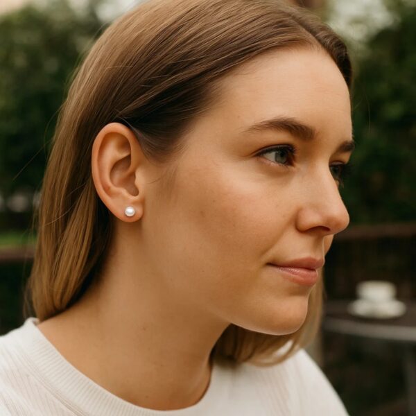 White Freshwater Cultured Pearl Stud Earrings in 14K White Gold (4.00 mm) - alternate view 3