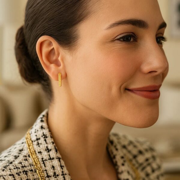 14k Yellow Gold Textured Bar Earrings - alternate view 2