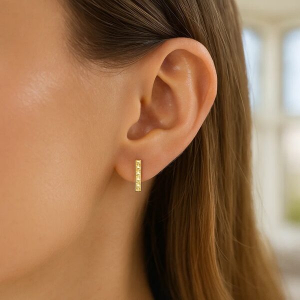 14k Yellow Gold Textured Bar Earrings - alternate view 3