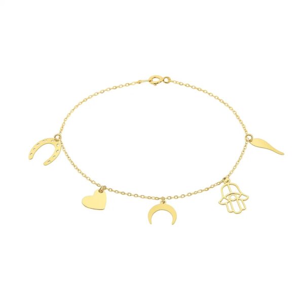 14k Yellow Gold 7 inch Bracelet with Polished Charms - alternate view 2