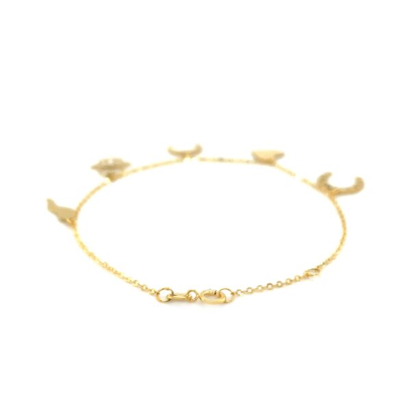 14k Yellow Gold 7 inch Bracelet with Polished Charms - alternate view 3