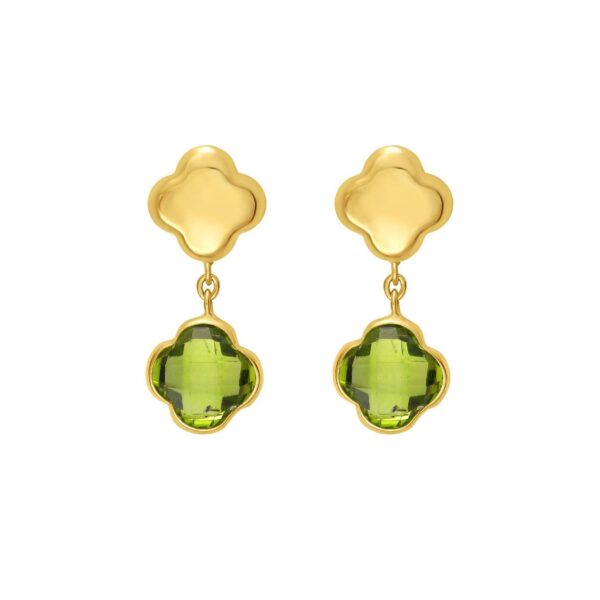 14K Yellow Gold Peridot Clover Gem Earrings - alternate view 2