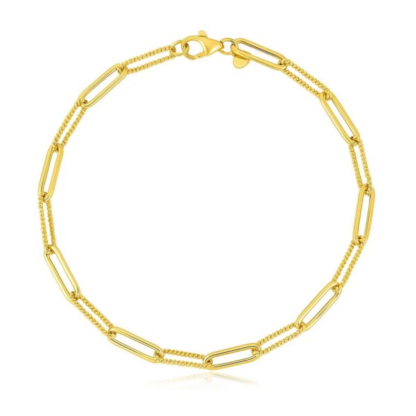 14k Yellow Gold High Polish Alternating Bead Paperclip Bracelet (3.50 mm) - alternate view 2