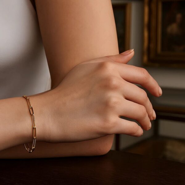 14k Yellow Gold High Polish Alternating Bead Paperclip Bracelet (3.50 mm) - alternate view 3