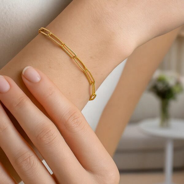 14k Yellow Gold High Polish Alternating Bead Paperclip Bracelet (3.50 mm) - alternate view 4