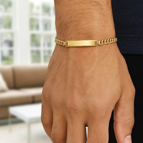 14K Yellow Gold Lite Cuban ID Bracelet (6.00 mm) - alternate view 3