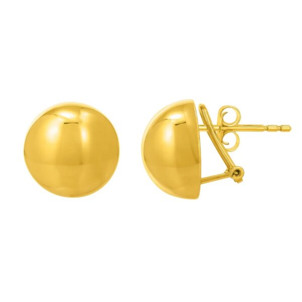 Sterling Silver Yellow Gold Plated Puffed Button Omega Earrings - alternate view 3