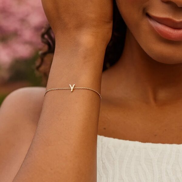14K Yellow Gold Mini Initial Y Bracelet - alternate view 4
