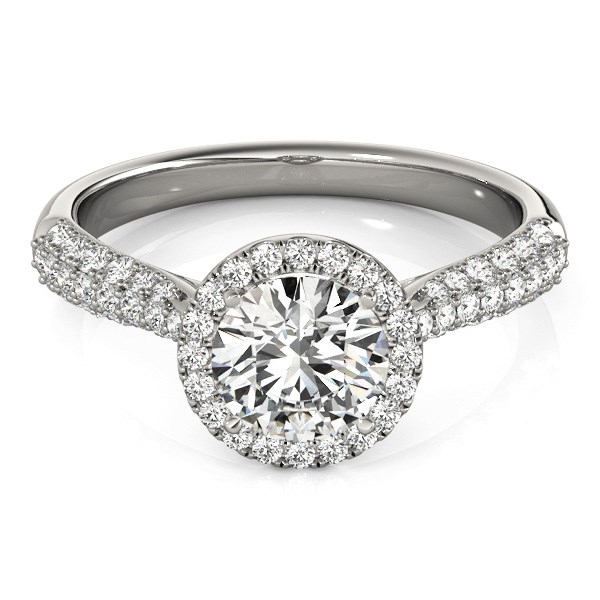 14k White Gold Halo Diamond Engagement Ring with Pave Band (1 1/3 cttw) - alternate view 2